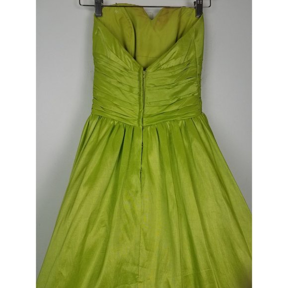 flirt by Maggie Sottero Sz. O Full Maxi Strapless Ruched Shimmer Key Lime Dress - Picture 10 of 12